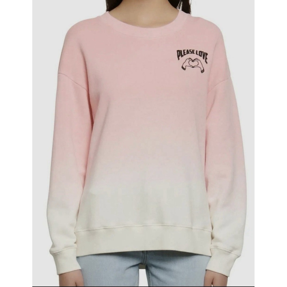 $235 Sandro Women's Pink Ombre Crew-Neck Embroidered Cotton Sweatshirt Size 2